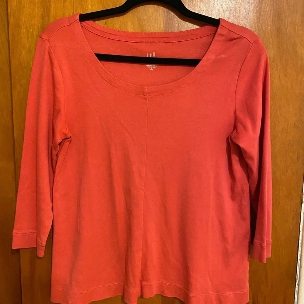 J.Jill Perfect Cotton 3/4 Sleeve Scoop Neck w/Front Seam Tee in Coral, Sz. SP
